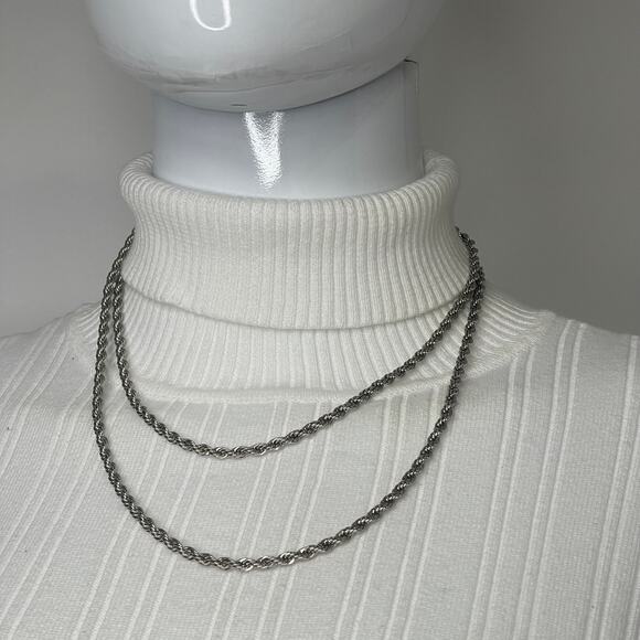 Necklace silver tone rope chain costume jewelry versatile wrappable layering - Picture 8 of 11